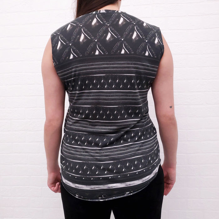 BALMAIN PATTERNED TANK WITH GOLD BUTTONS - SIZE 38