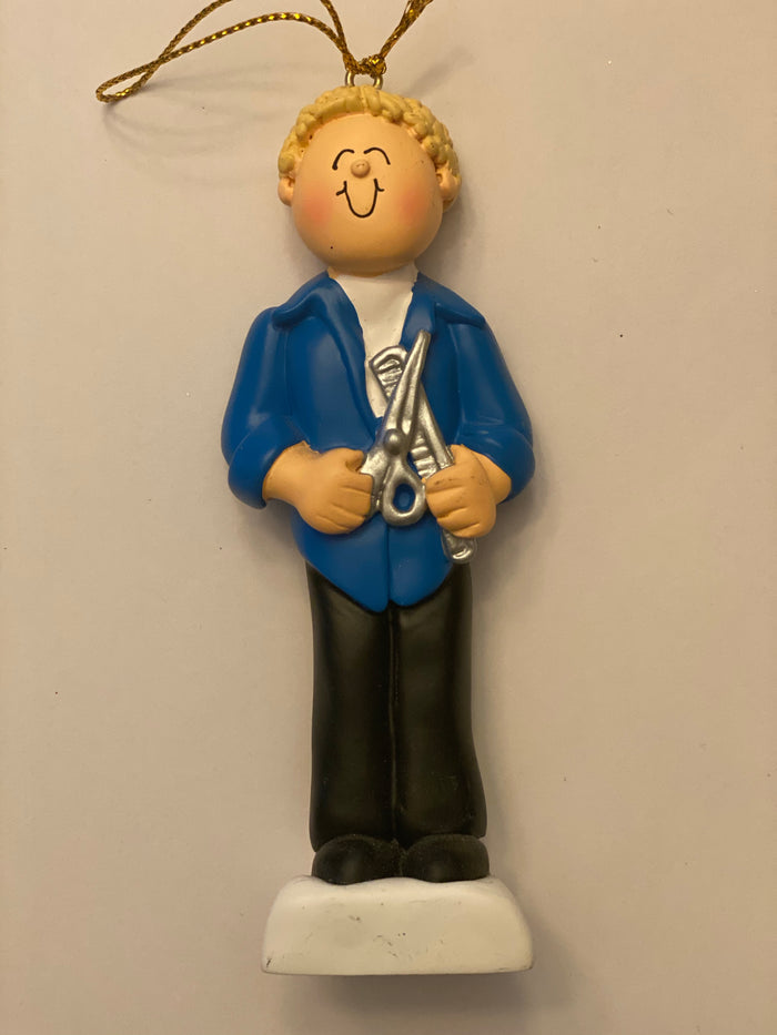 Barber, Blonde Hair Male Personalized Christmas Ornament