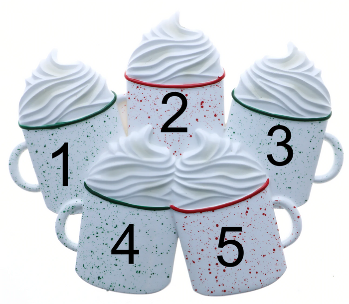 Cocoa Mug- Family of 5 Personalized Ornament