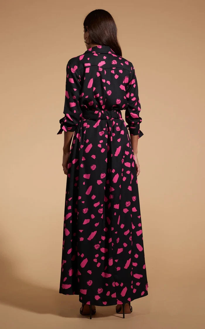 DOVE DRESS (ABSTRACT DOT ON BLACK)