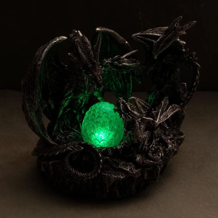 "Guarding the Nest" Dragon Sculpture with Glowing Egg