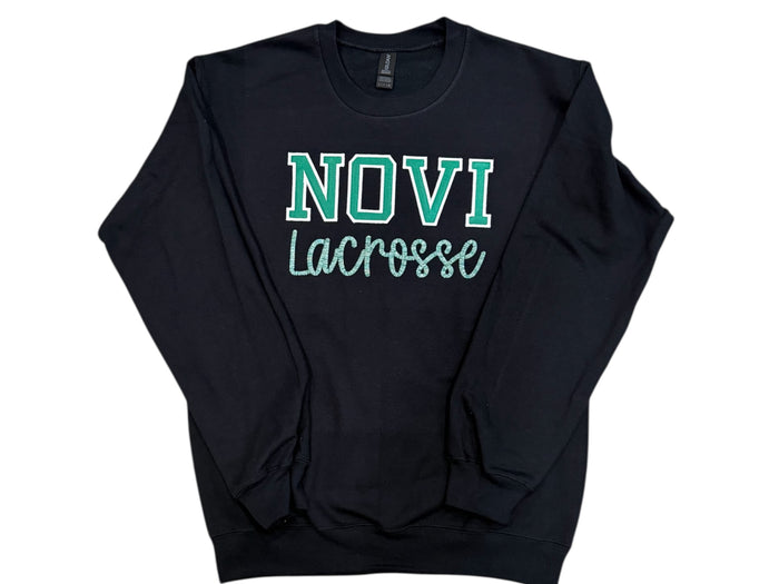 Novi Lacrosse Crewneck Sweatshirt - embroidered Varsity Letter applique and cursive