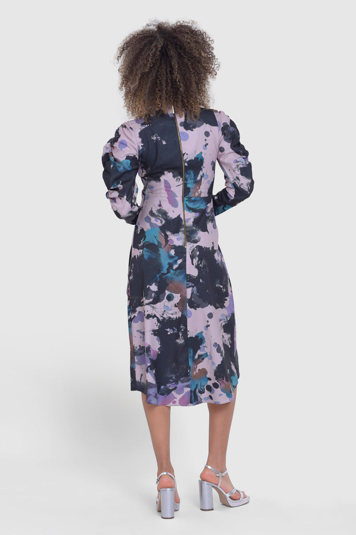 Paula Puff Sleeve Midi Dress (Black)