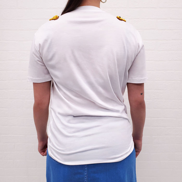 STELLA MCCARTNEY WHITE T-SHIRT WITH FLORAL EMBELLISHMENTS - SIZE 40
