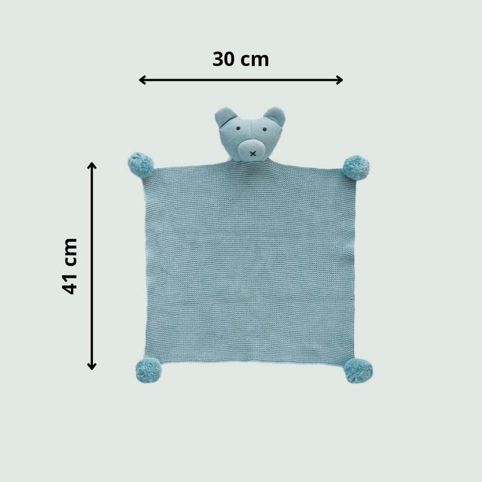 Teddy Bear with pompom Hand Knitted Cuddle Cloth | 100% Premium Cotton