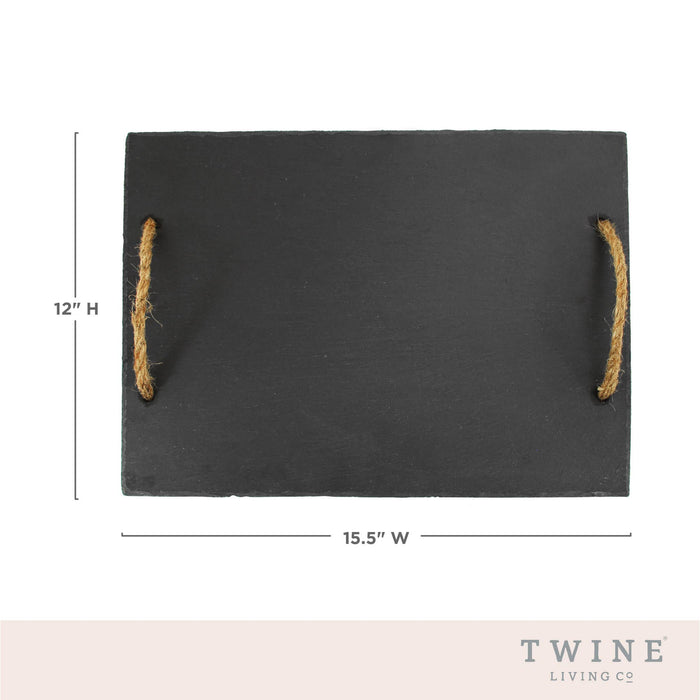 Twine - 15.5 inch Slate Cheese Board w Hemp Handles Includes Chalk