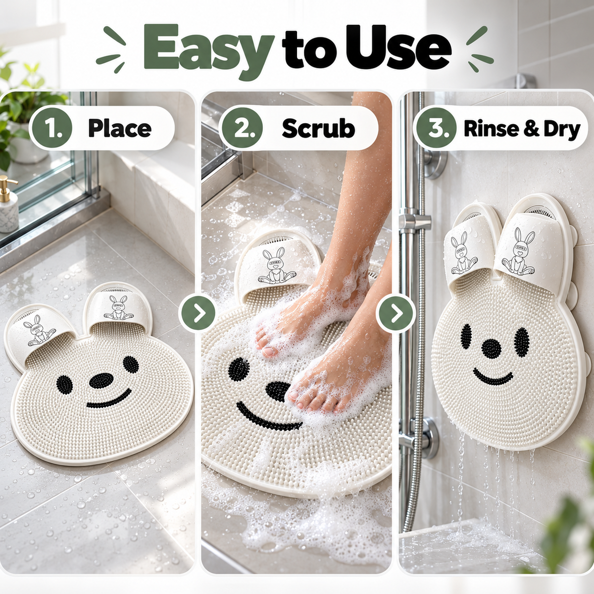 Bunny Shape Shower Foot Scrubber Mat | Non-Slip Suction Cup Foot Massager Mat for Shower Deep Foot Clean