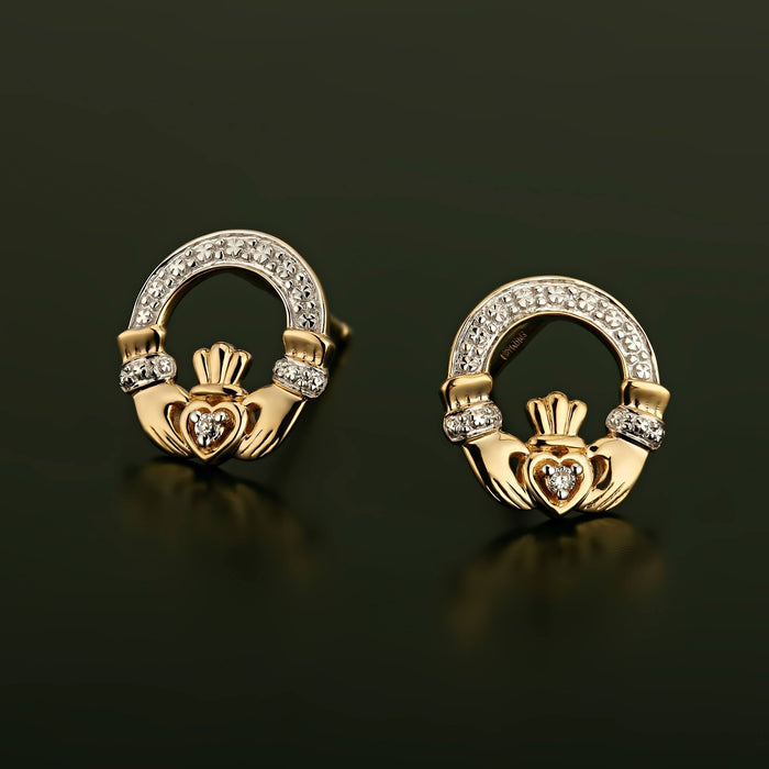 Solvar 14k Gold Diamond Celtic Claddagh Stud Earrings