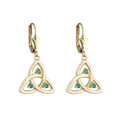 14k Gold Emerald Trinity Knot Drop Earrings
