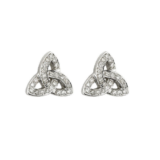 14k White Gold Diamond Trinity Knot Earrings