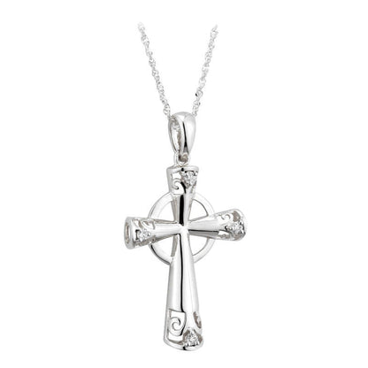 Solvar 14k White Gold Genuine Diamond Celtic High Cross s45607
