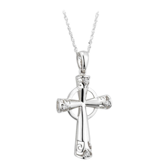 Solvar 14k White Gold Genuine Diamond Celtic High Cross s45607