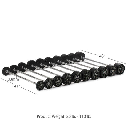 20 LB – 110 LB Straight Fixed Rubber Barbells