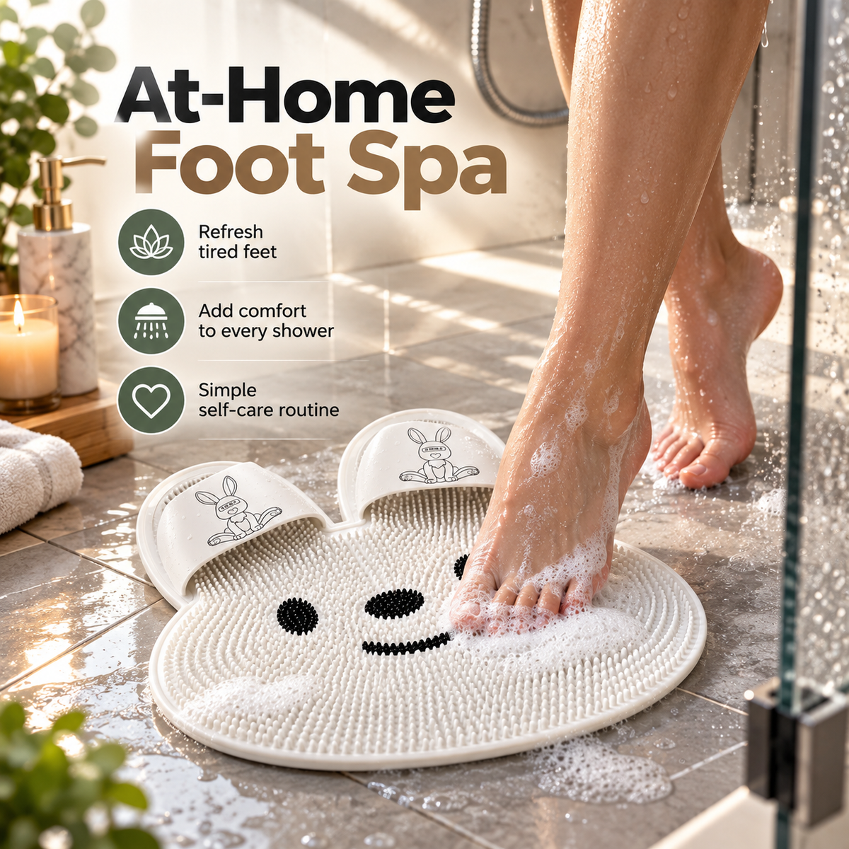 Bunny Shape Shower Foot Scrubber Mat | Non-Slip Suction Cup Foot Massager Mat for Shower Deep Foot Clean