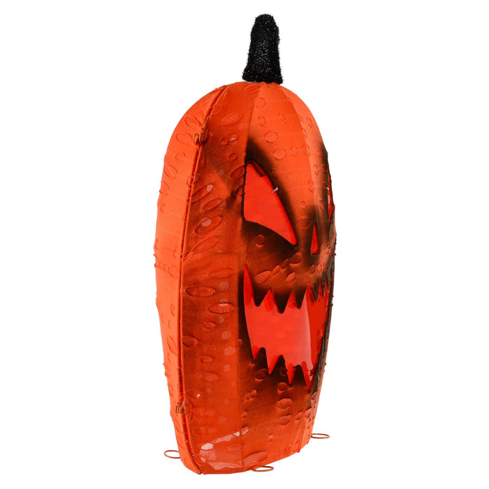 Side view of an orange 3D light up pumpkin outdoor decoration