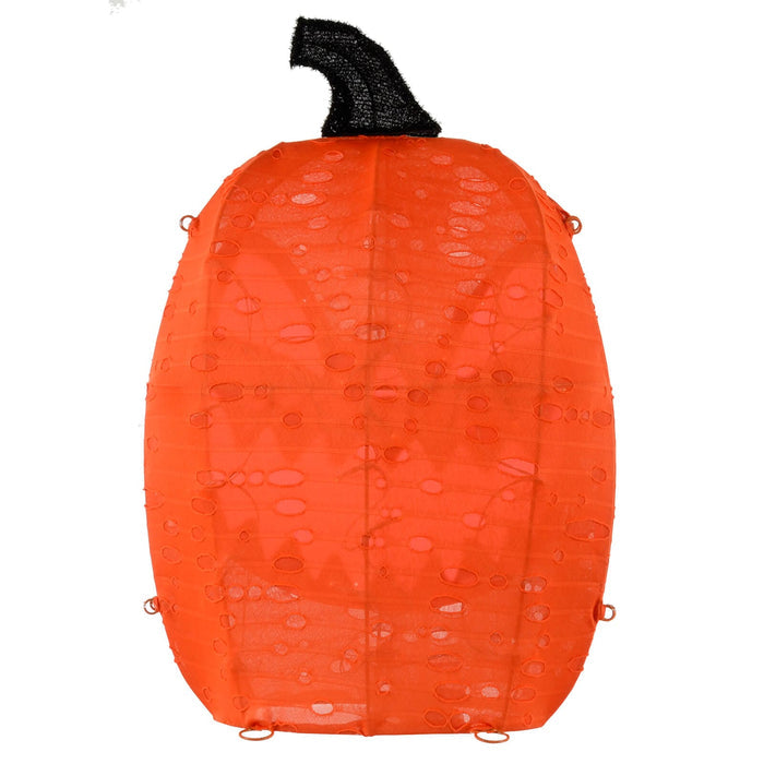 Back vie wof a pumpkin decoration for halloween garden display