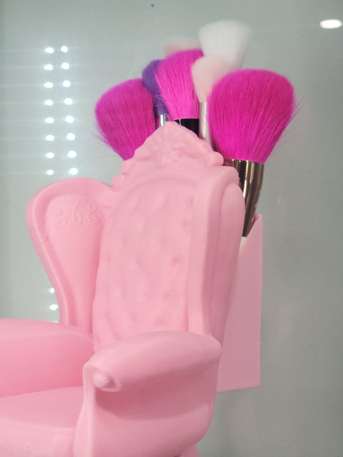 3D Printed Pink Throne Brush Holder - Glam Makeup Organizer - RFE Marketing Ventures