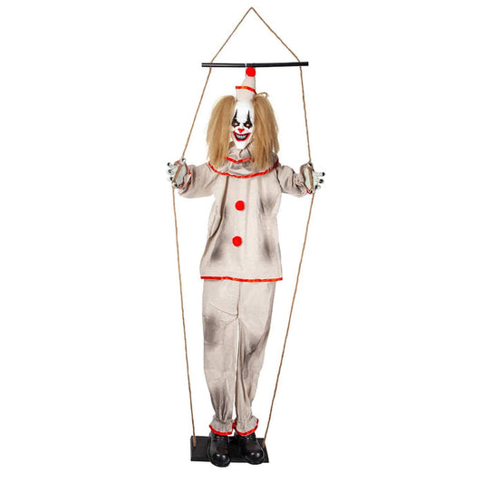 Freaky horror clown on a swing Halloween decoration