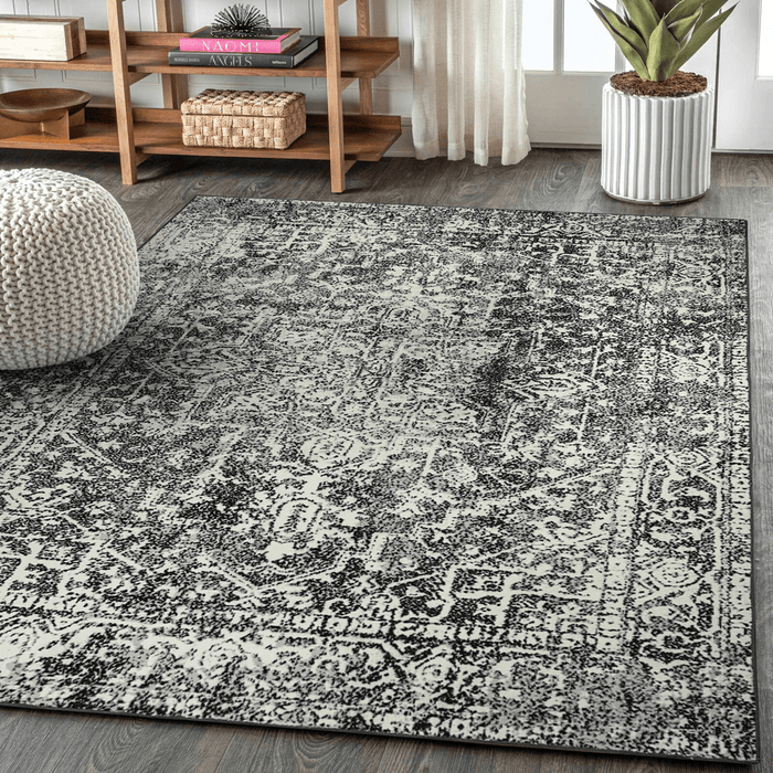 5' x 7' Black Vintage Area Rug - Black - Wichita Home Outlet