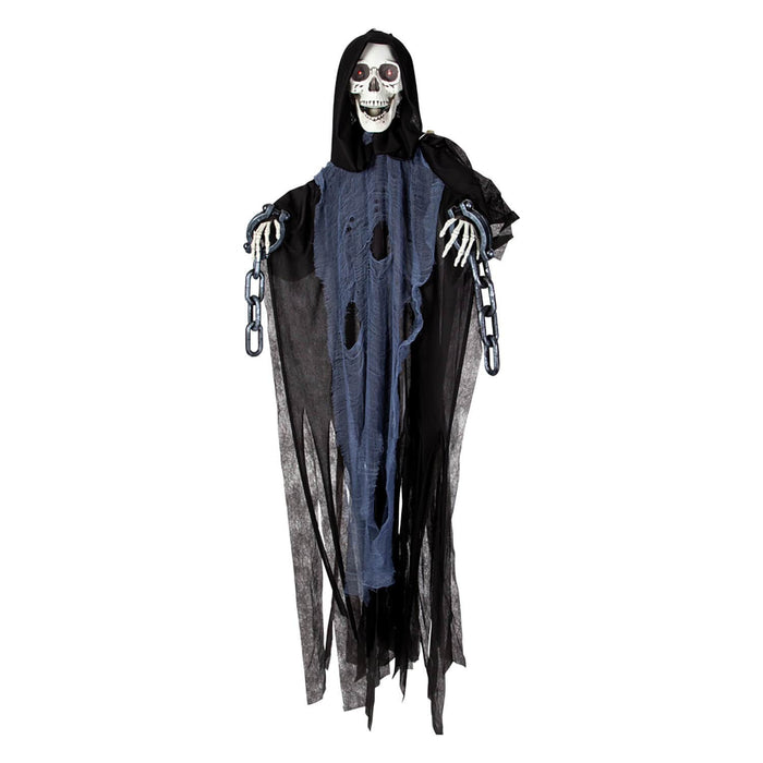 Hanging reaper in chains Halloween decoration with red LED eyes