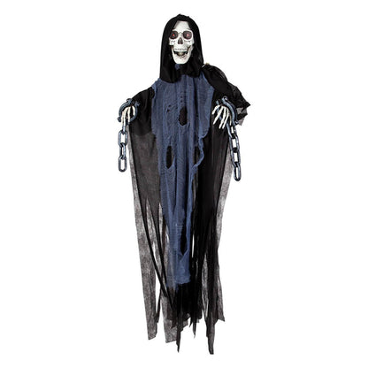 Hanging reaper in chains Halloween decoration with red LED eyes