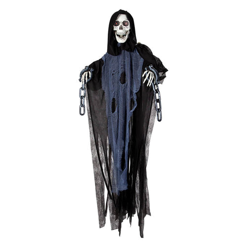 Hanging reaper in chains Halloween decoration with red LED eyes