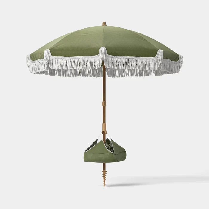 6-Foot Round Fringe Beach Umbrella - Green - Wichita Home Outlet