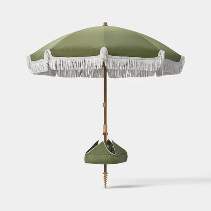 6-Foot Round Fringe Beach Umbrella - Green - Wichita Home Outlet