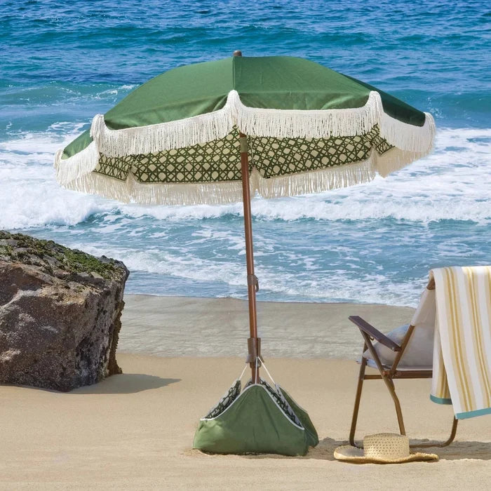 6-Foot Round Fringe Beach Umbrella - Green - Wichita Home Outlet