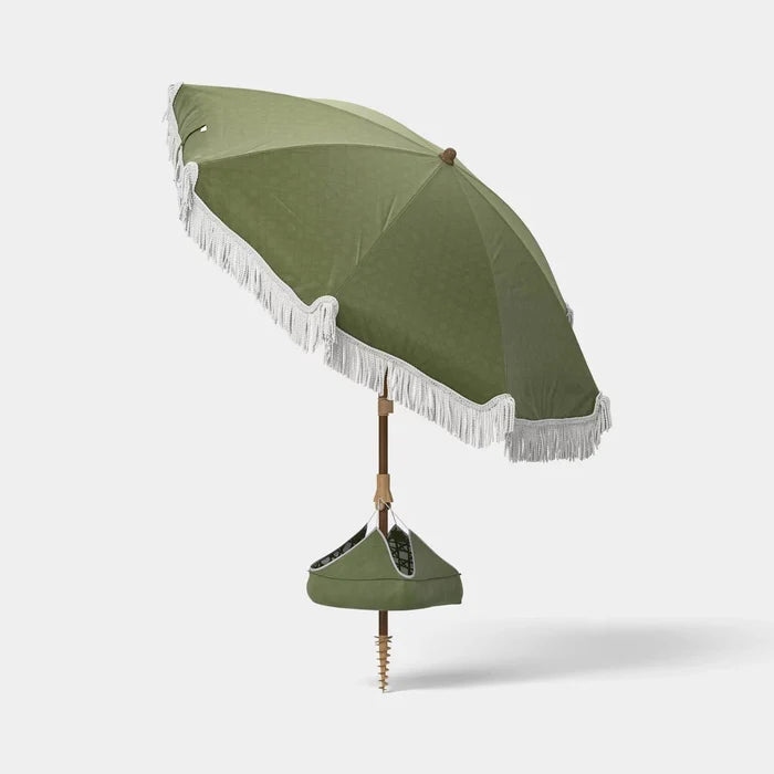 6-Foot Round Fringe Beach Umbrella - Green - Wichita Home Outlet