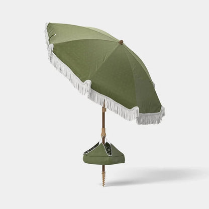 6-Foot Round Fringe Beach Umbrella - Green - Wichita Home Outlet