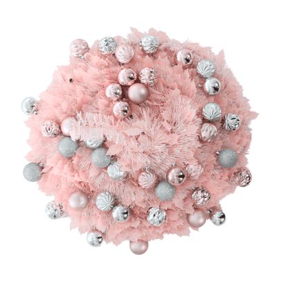 6ft Pop Up Pre-Lit Decorated Pink Tinsel Christmas Tree Baubles Lights