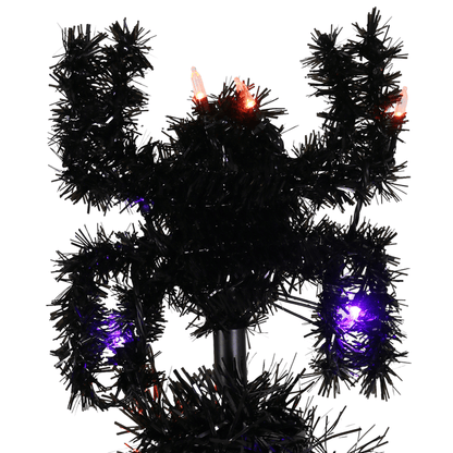 6ft Pop Up Pre-Lit Halloween Tree Tinsel Spider Topper Decoration LED