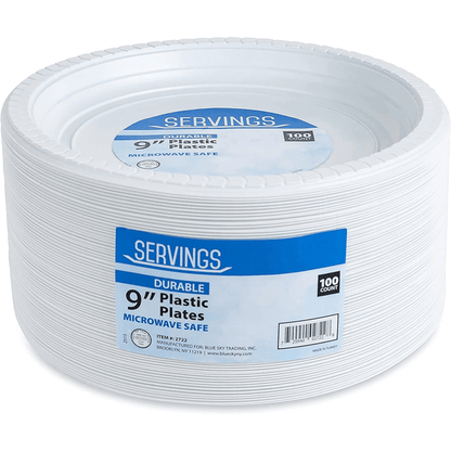 9-inch Plastic Party Plates - White - 100 Pieces - Wichita Home Outlet