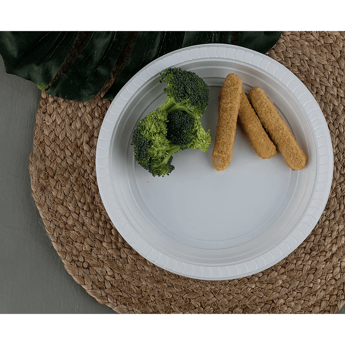 9-inch Plastic Party Plates - White - 100 Pieces - Wichita Home Outlet