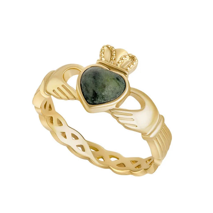 9K Gold Connemara Marble Claddagh Ring