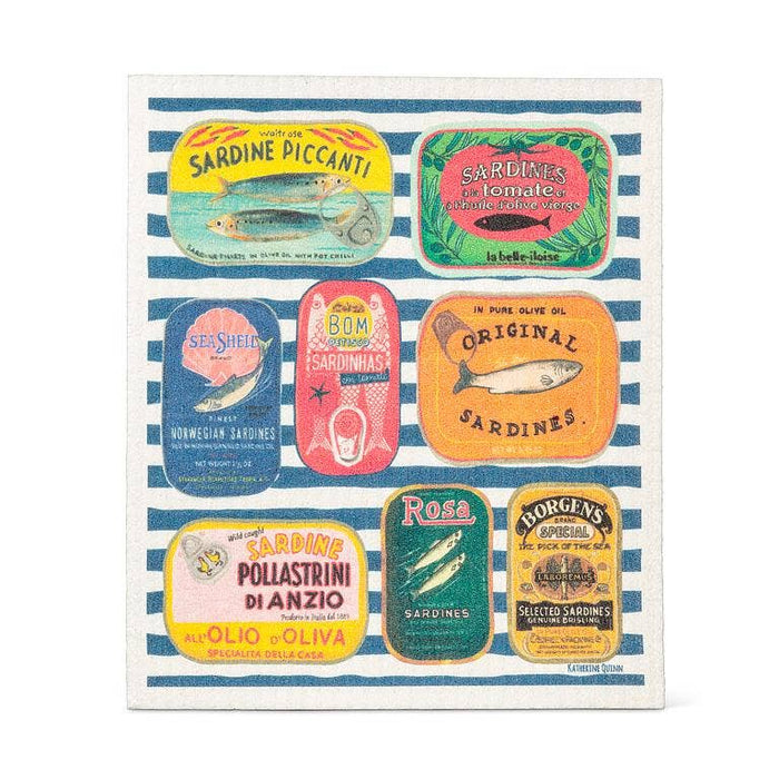 Abbott - Sardine Tins on Stripes Dishcloth-6.75x7.5"L