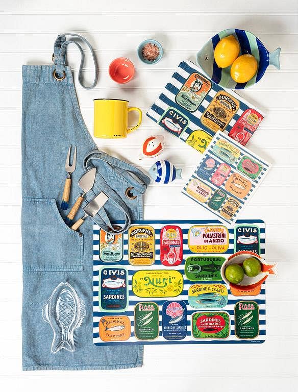 Abbott - Sardine Tins on Stripes Dishcloth-6.75x7.5"L