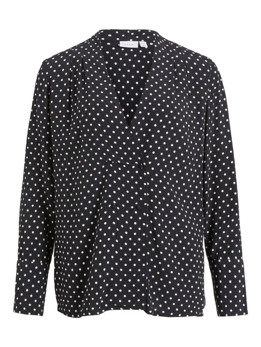 Aina V-Neck Shirt (Black with cloud dot)