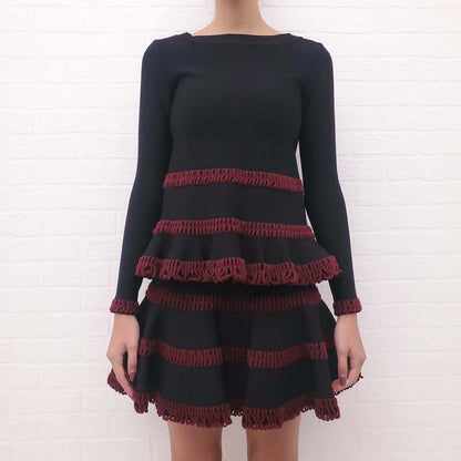 ALAÏA BLACK AND RED SKIRT SET - SIZE 36