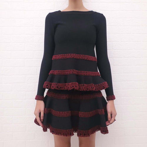 ALAÏA BLACK AND RED SKIRT SET - SIZE 36