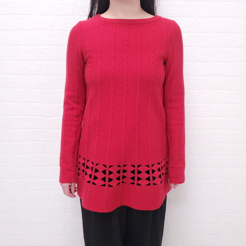 ALAÏA RED FITTED CUT-OUT TUNIC TOP - SIZE 38