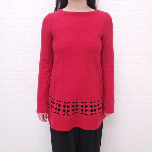 ALAÏA RED FITTED CUT-OUT TUNIC TOP - SIZE 38