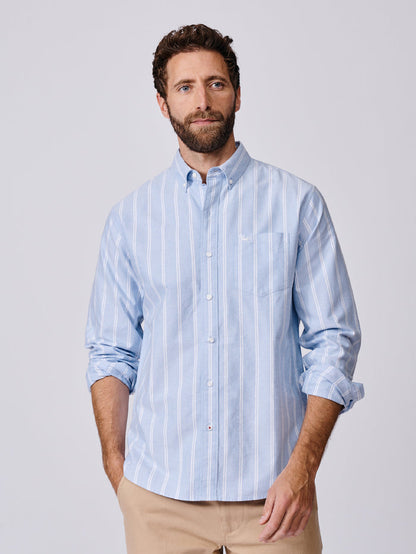 Aubin Blue Irregular Stripe Aldridge Oxford Button Down Shirt | Oxford Shirt