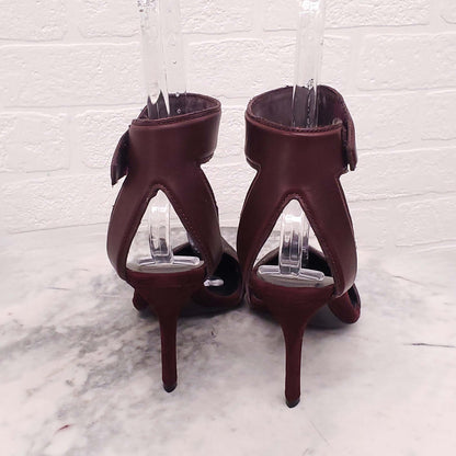ALEXANDER WANG BURGUNDY PEBBLED LEATHER HEELS WITH STRAPS - SIZE 39