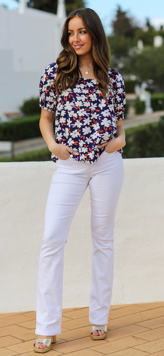 Short leg white bootcut jeans