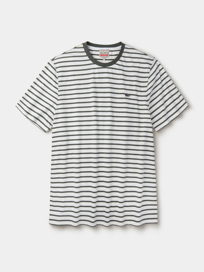 Aubin Khaki/Ecru Stripe Ancaster Striped Organic Cotton T-Shirt | T-Shirt