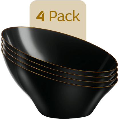 Angled Plastic Serving Bowls - Black/Gold Rim - 4 pack - Wichita Home Outlet