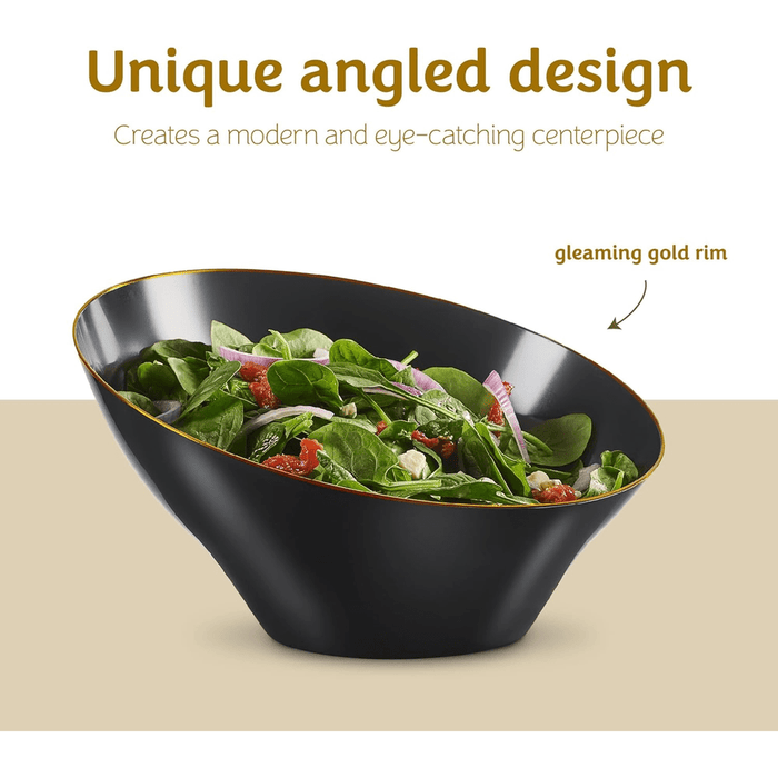 Angled Plastic Serving Bowls - Black/Gold Rim - 4 pack - Wichita Home Outlet