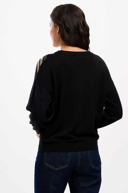 Anjali Sequin Jumper (Black, Chevron Stripes)